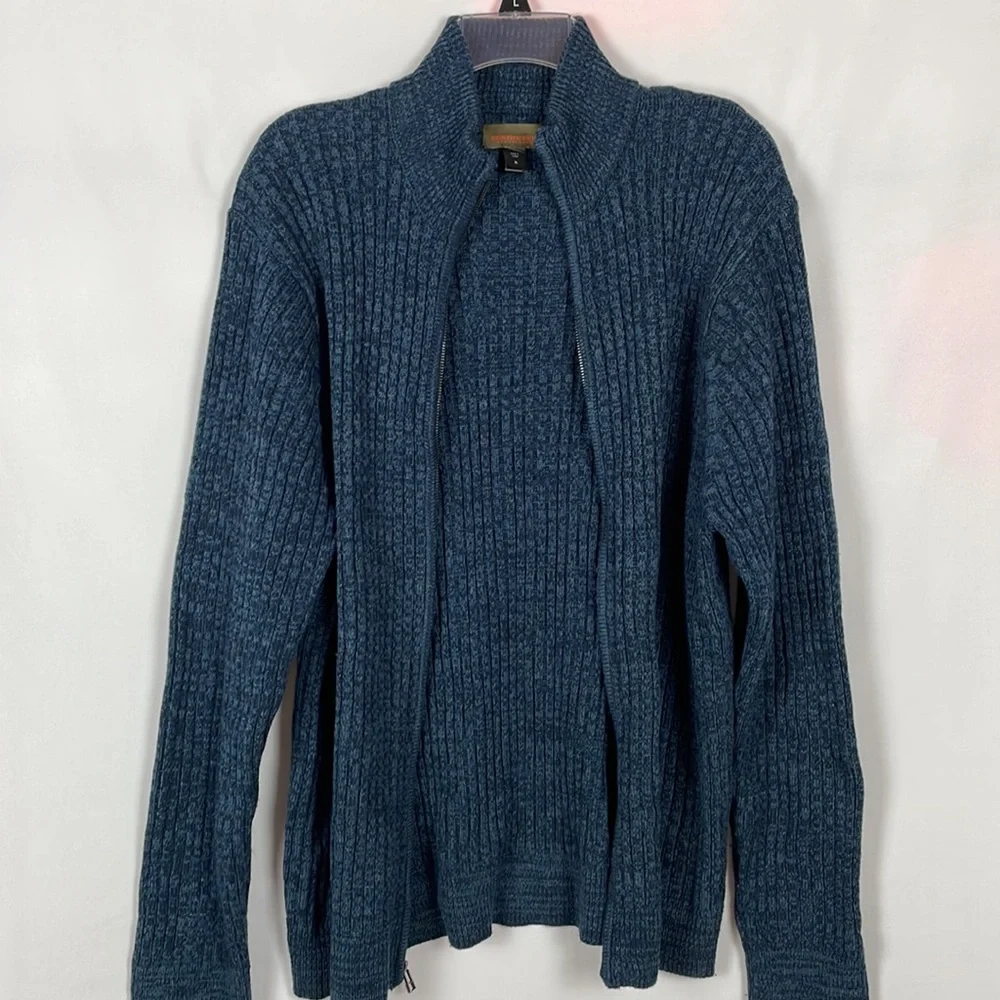 Northwest Territory Marled Blue Front Zip Long Sleeve Ribbed Sweater - Size XL